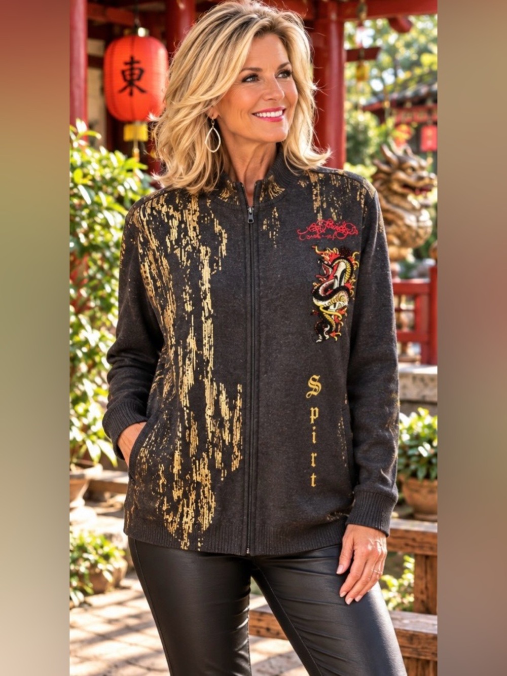 Ed Hardy Sweater Full Zip Track Jacket Wool Blend Snake Rhinestones Mens XXL